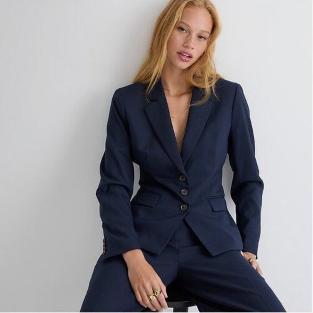 J. Crew Limited-edition Marie Marot Blue Blazer Italian City Wool Blend Size 8